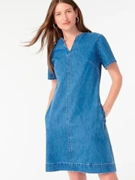 J.Crew Denim V-neck dress-AR634-BREEZY BLUE WASH-cotton-size 2-NWT - Picture 2 of 4